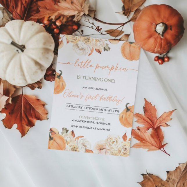 Invitación Pequeña Calabaza Primer Cumpleaños (Subido por el creador)