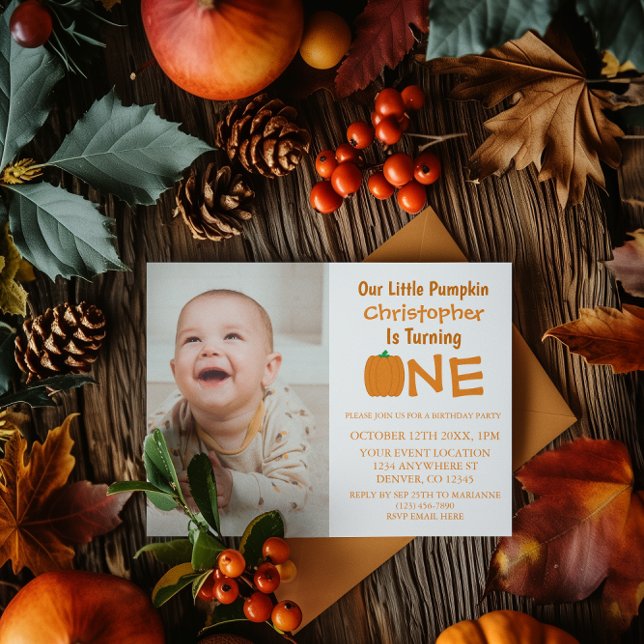 Invitación Pequeña Calabaza Primer Cumpleaños (Subido por el creador)