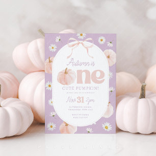 Invitación Pequeña Calabaza Primer Cumpleaños Daisies Morado