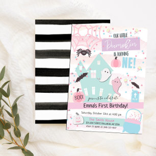 Invitación Pequeña Calabaza Primer cumpleaños Pastel de Hallo