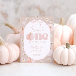 Invitación Pequeña Calabaza Primer Día Daisies Neutral Bow