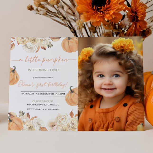 Invitación Pequeña Calabaza Primera Foto de Cumpleaños (Subido por el creador)