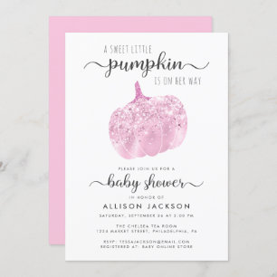 Invitación Pequeña Calabaza Purpurina rosa chisporroteando Ba