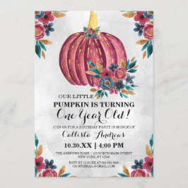 Invitación Pequeña Calabaza Red Floral acuarela Primer cumple