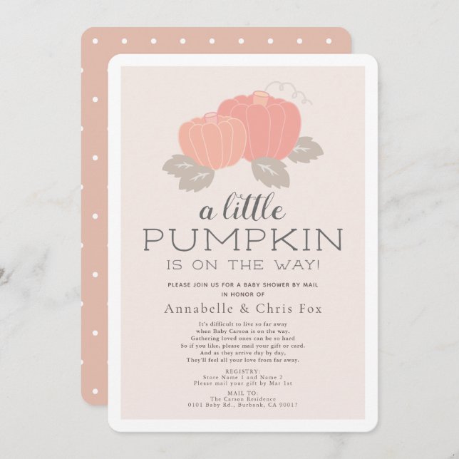 Invitación Pequeña calabaza rosa Baby Shower por correo (Anverso / Reverso)