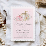 Invitación Pequeña Calabaza Rosa Chica Baby Shower<br><div class="desc">Una elegante ducha de bebé diseñada con calabazas de color rosa y blanco. La mayoría de las letras son modificables - haga clic en el botón "Personalizar más adelante" para editarlas. Artículos coincidentes en el diseño del fiesta Cava de nuestra tienda</div>