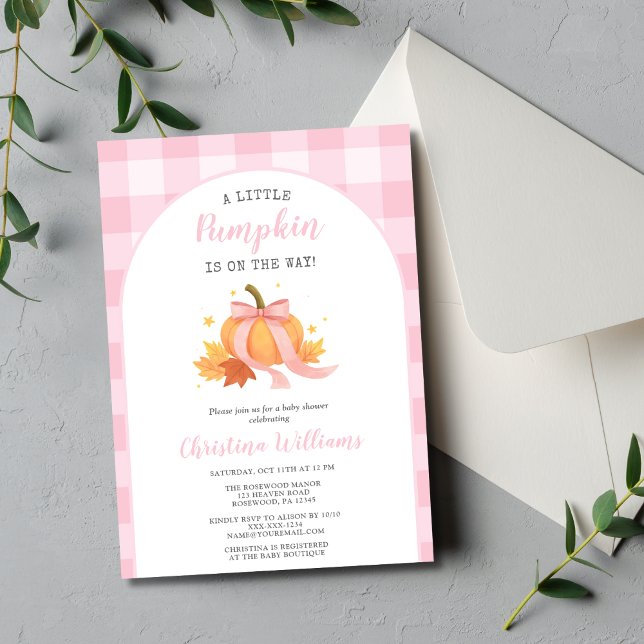 Invitación Pequeña Calabaza Rosa Chica Baby Shower (Subido por el creador)