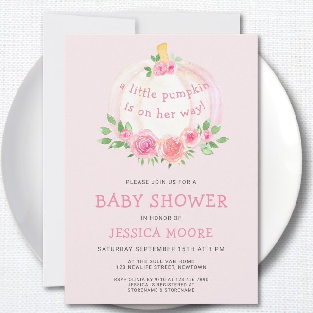 Invitación Pequeña Calabaza Rosa Chica Baby Shower (Subido por el creador)