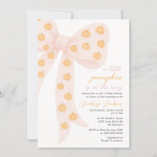 Invitación Pequeña Calabaza Rosa Coquette Bow Baby Shower
