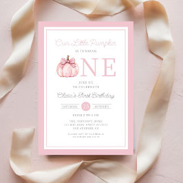 Invitación Pequeña Calabaza Rosa Cute Primer Cumpleaños
