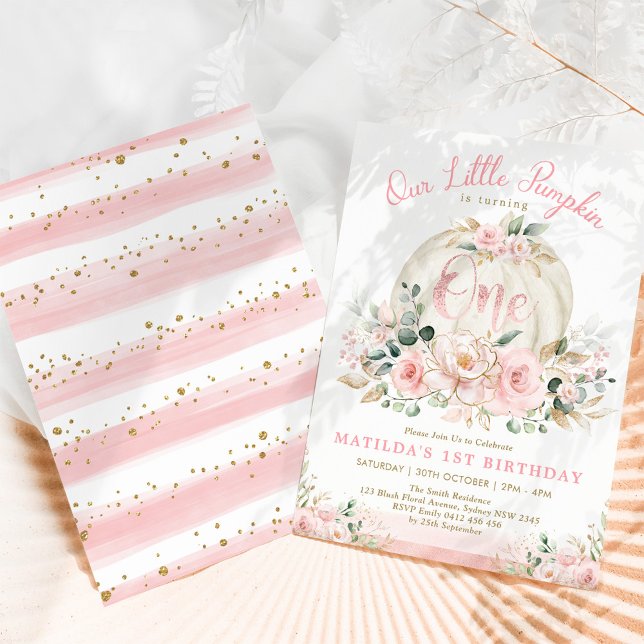 Invitación Pequeña Calabaza Rosa Dorada Floral Rosa Primer cu (Subido por el creador)