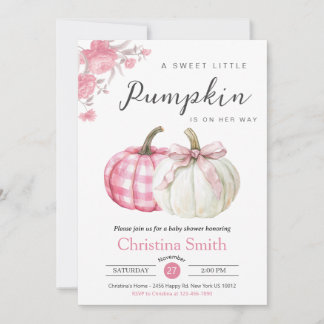 Invitación Pequeña Calabaza Rosa Flora Bebé Chica Ducha