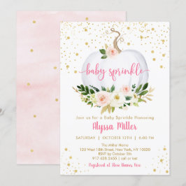 Invitación Pequeña Calabaza Rosa Floral Bebé Sprinkle