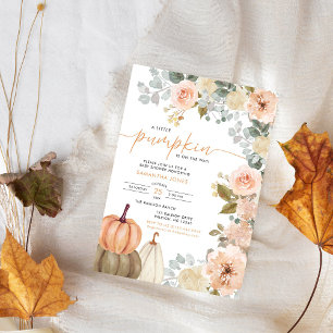 Invitación Pequeña Calabaza Rosa FloralOtoño Baby Shower