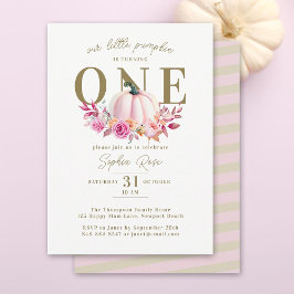 Invitación Pequeña Calabaza Rosa Rosada Primer Elegante Cumpl