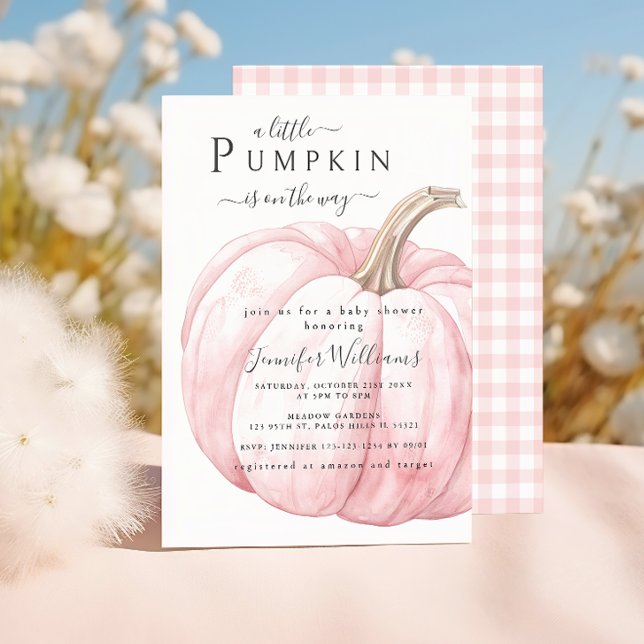 Invitación Pequeña Calabaza Rosa Simple Corta Bebé Bebé Ducha (Subido por el creador)