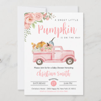 Invitación Pequeña Calabaza Rosada Camión Rústico Bebé Chica