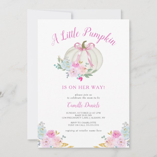 Invitación Pequeña calabaza rosada Chica Baby Shower (Anverso)
