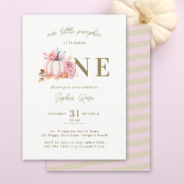 Invitación Pequeña Calabaza Rosas de color rosa primer cumple