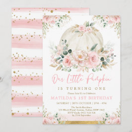 Invitación Pequeña Calabaza Rubor Pink Floral Fall Cumpleaños