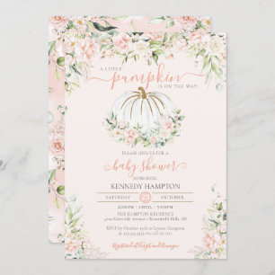 Invitación Pequeña Calabaza Rubor Rosa Floral Caída Baby Show