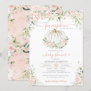 Invitación Pequeña Calabaza Rubor Rosa Floral Caída Baby Show