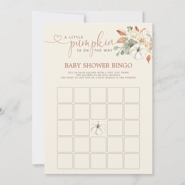 Invitación Pequeña Calabaza Rústica Bingo Floral Shower Juego (Anverso)