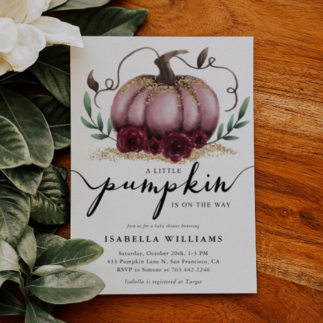 Invitación Pequeña calabaza Rustica de Oro Rosa Baby Shower (Subido por el creador)