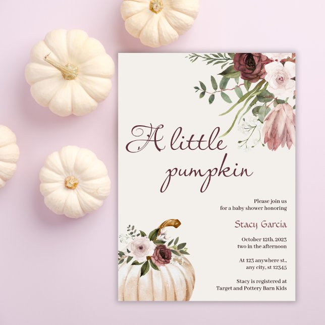 Invitación Pequeña calabaza Rustica Floral Caída Baby Shower (Subido por el creador)