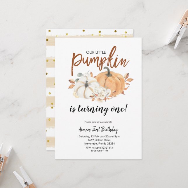 Invitación Pequeña calabaza se está convirtiendo en un cumple (Anverso/Reverso In Situ)