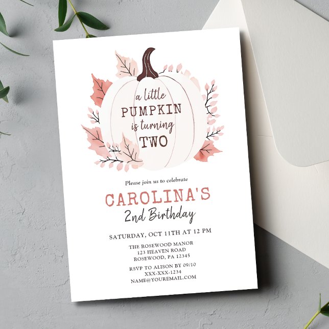Invitación Pequeña Calabaza Segundo Cumpleaños (Subido por el creador)