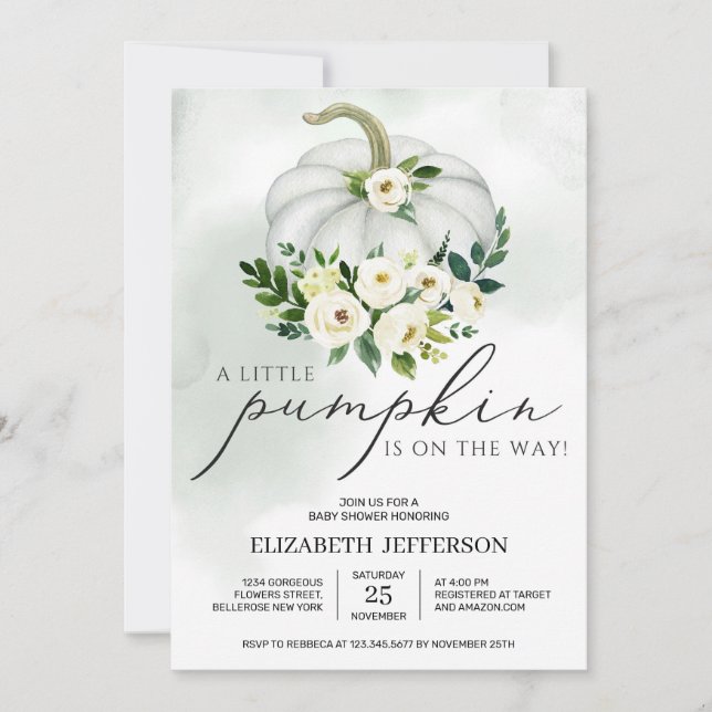 Invitación Pequeña calabaza suave boho ducha bebé (Anverso)