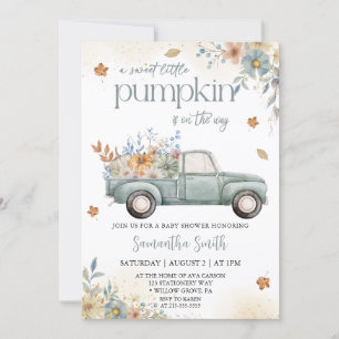 Invitación Pequeña calabaza verde Camión otoño bebé ducha