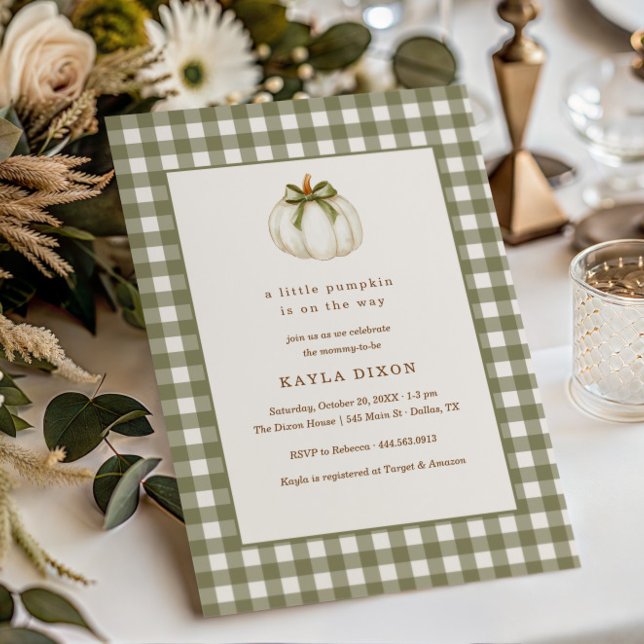 Invitación Pequeña Calabaza Verde Género Neutral Baby Shower (Subido por el creador)