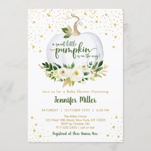 Invitación Pequeña calabaza verde oro Baby Shower
