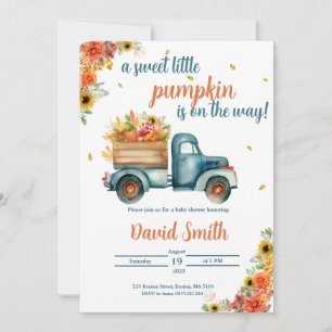 Invitación Pequeña calabaza Vintage Blue Truck & Fall Floral
