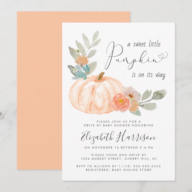 Invitación Pequeña Cara De Agua De Calabaza Por Baby Shower (Anverso / Reverso)