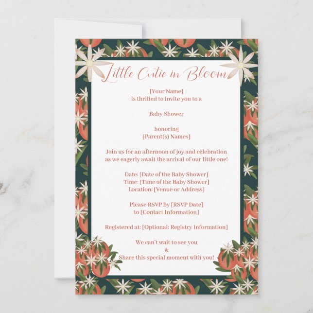 Invitación Pequeña Cementina Cutie| Citrus Theme Baby Shower (Anverso)