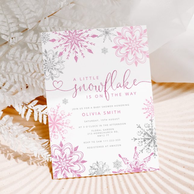 Invitación Pequeña chica de copo de nieve de plata rosa (Subido por el creador)
