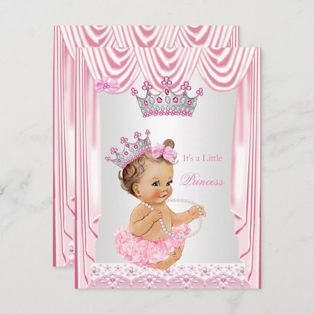 Invitación Pequeña Chica de Princesa Baby Shower Brunette ros (Anverso / Reverso)
