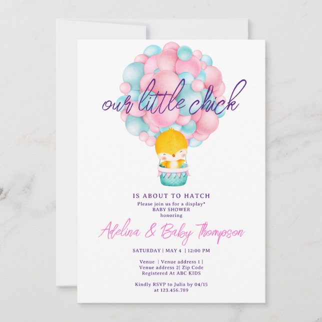 Invitación Pequeña Chica Rosada A Punto De Pegar Baby Shower (Anverso)