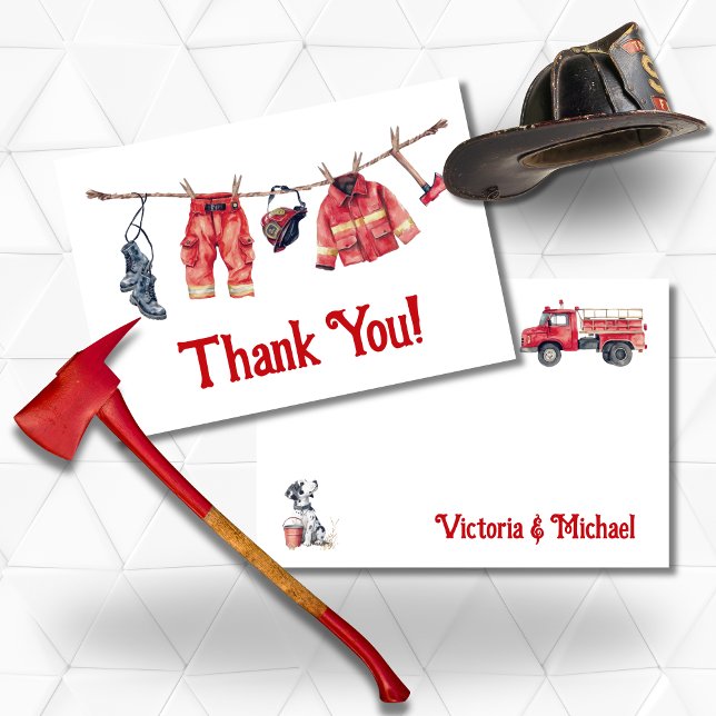 Invitación Pequeña Clothesline de bomberos Nota de agradecimi (Subido por el creador)