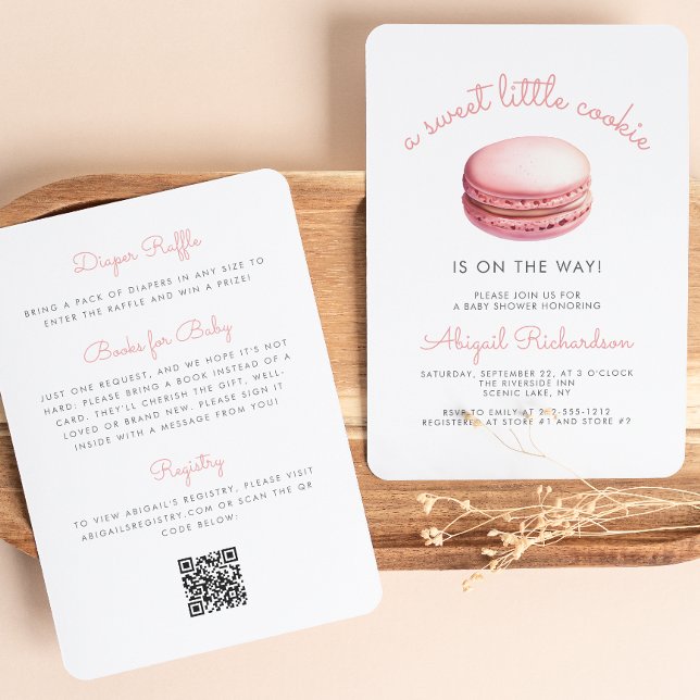Invitación Pequeña Cookie Macaron Código QR Baby Shower rosa (Subido por el creador)