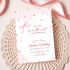 Invitación Pequeña Corazón Dulce Lazo Coqueta Primer Cumpleañ
