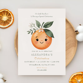 Invitación Pequeña Cumpleaños Naranja Sol Brillante Celebraci