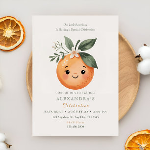 Invitación Pequeña Cumpleaños Naranja Sol Brillante Celebraci
