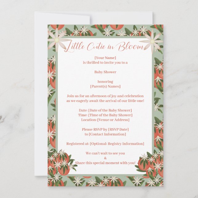 Invitación Pequeña Cutie Clementine Sage | Citrus Baby Shower (Anverso)