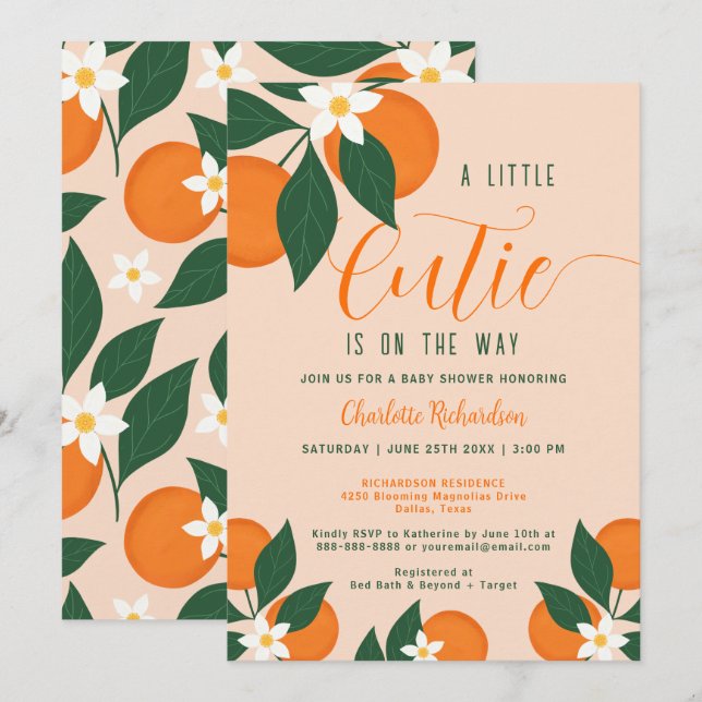 Invitación Pequeña Cutie En El Camino Del Naranja De Citrus B (Anverso / Reverso)