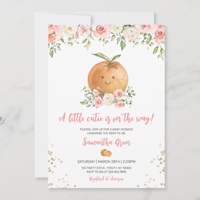 Invitación Pequeña Cutie floral rosa Baby Shower (Anverso)