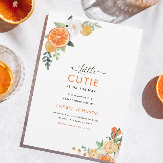 Invitación Pequeña Cutie Watercolor Citrus Floral Baby Shower (Subido por el creador)